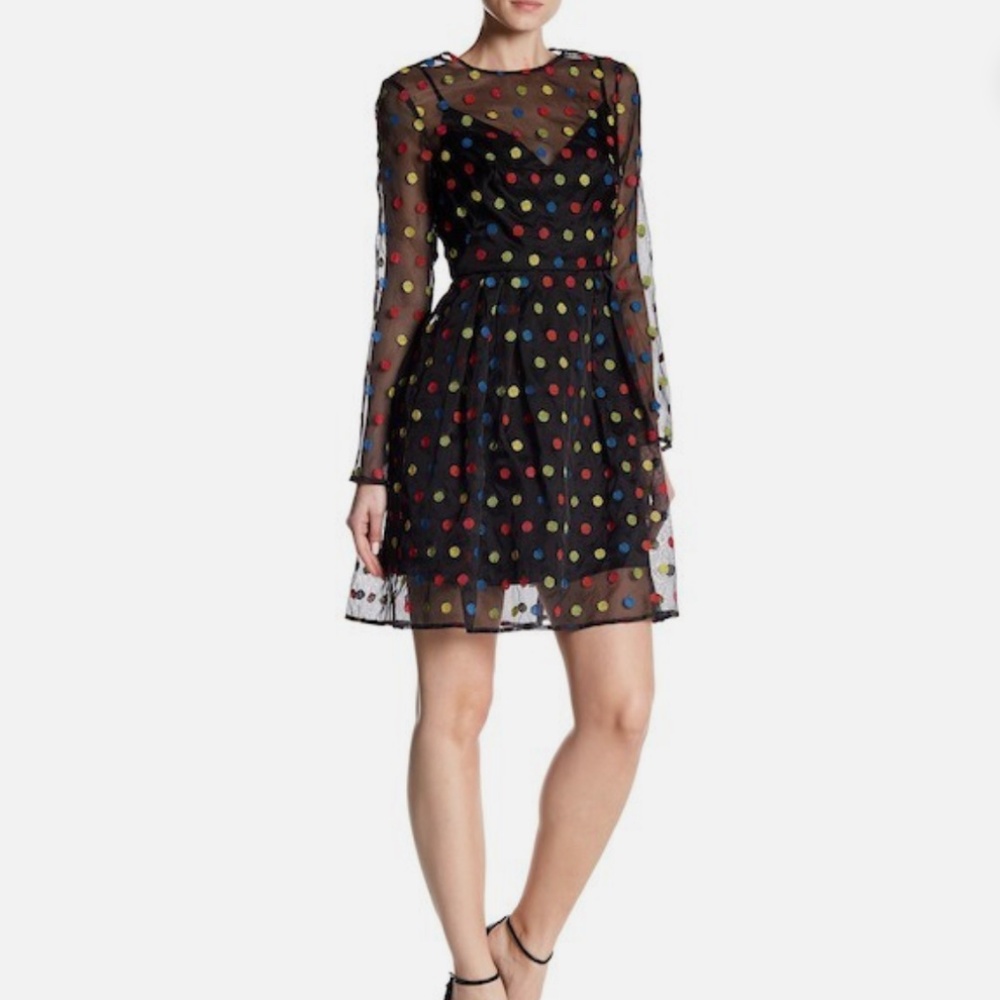 NWT Monique Lhuillier Anthropologie L/S Silk Polka Dot Dress Size 4